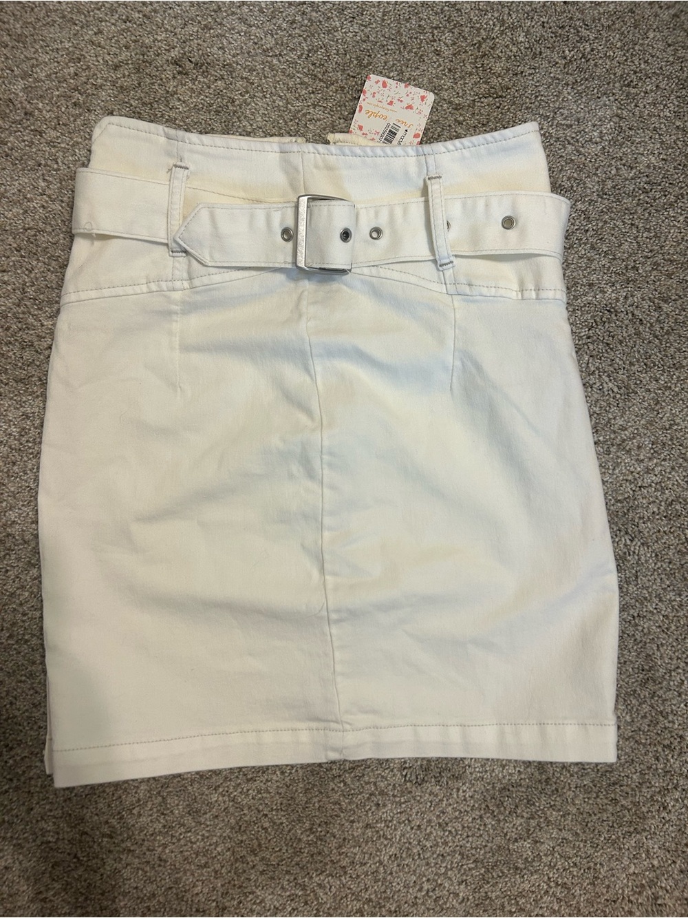 Free People White Belted Denim Mini Skirt